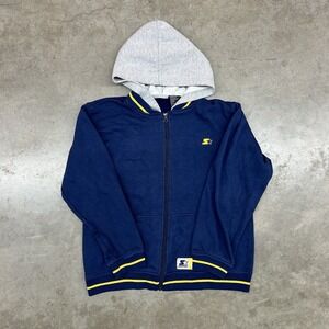 Starter Full Zip Hoodie Navy Grey Mens Large
